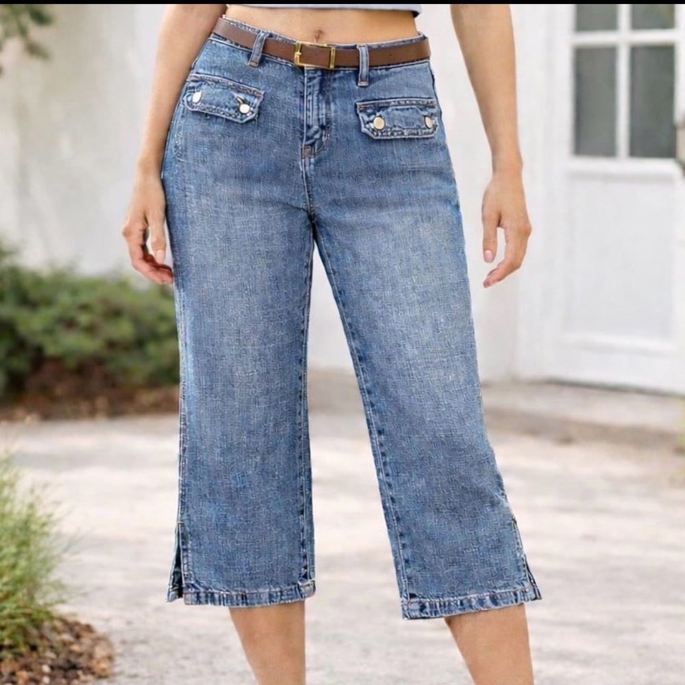 Vintage Old Navy Womens 12 Blue Denim Capri Crop Jeans Mid Rise Clam Digger